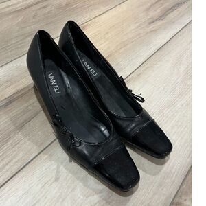 VANELI Black Pumps Bow Heels Vintage Square Toe 7.5